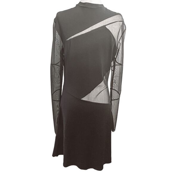 MACH & MACH Sheer Panel Mesh Cutout Turtleneck Minidress Black US 14 NWOT - Picture 5 of 8
